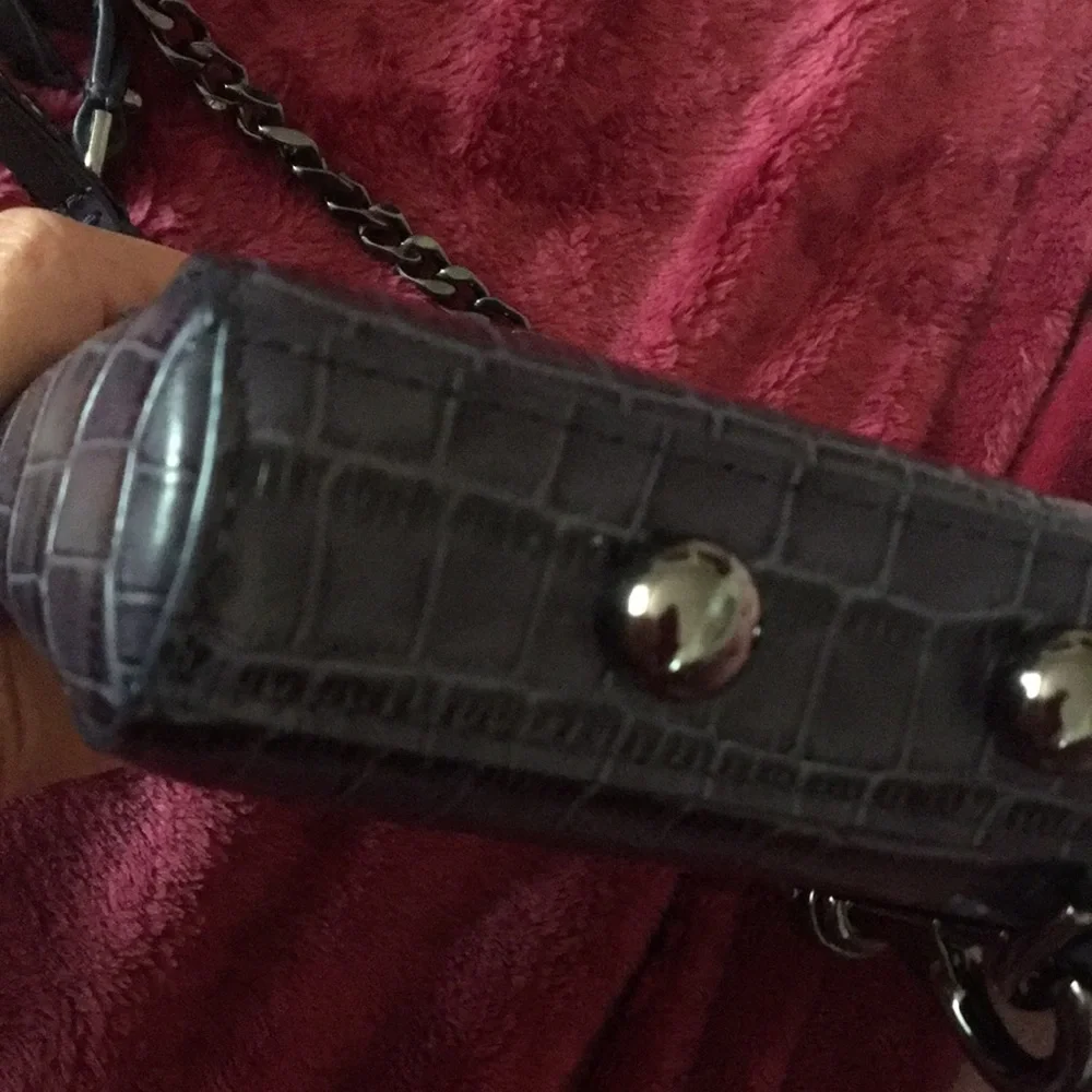 Rebecca Minkoff gray blue exotic Croc embossed Mini Mac crossbody - Picture 6 of 13